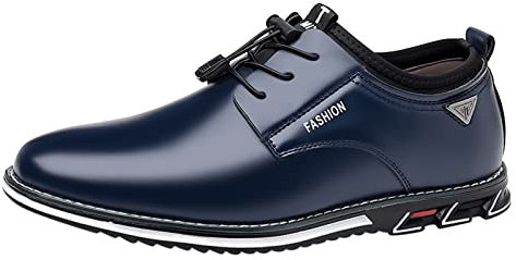 Scarpe da uomo in pelle verniciata, scarpe da passeggio slip-on, mocassini tinta unita, scarpe da lavoro con lacci, scarpe da ginnastica casual leggere e formali, Blu, 11