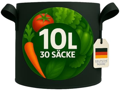 König Design 30x 10L Pflanzsack aus Vlies Stoff - 30er Set 10L Pflanztaschen aus 300 g/m² Filz & Vliesstoff - Pflanzgefäß Pflanzbeutel für Balkon Terrasse Gewächshaus & Garten