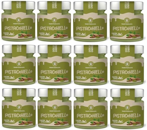 12er-Pack MADÒ PASTICCERIA Pistacchiello,Crema al Pistacchio Spalmabile Artigianale,Handwerkliche Streichfähige Creme mit Pistaziengeschmack 200g Glas