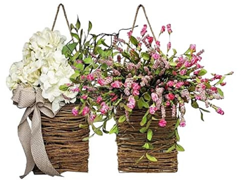 2 ghirlande da appendere alla porta di fiori selvatici, ghirlanda primaverile per la decorazione della porta d'ingresso, ghirlanda primaverile per la decorazione della porta d'ingresso, ghirlanda