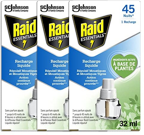 Raid Essentials Recharge Diffuseur Électrique Liquide- Répulsif Moustiques et Moustiques Tigres 45 Nuits - Senteur Eucalyptus et Agrumes - 1 Recharge