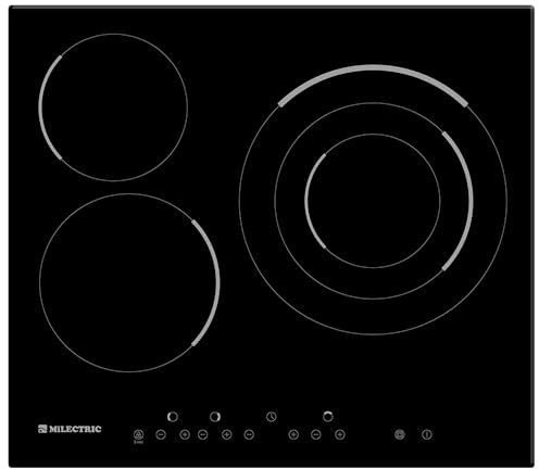 INFINITON Placa Vitroceramica VIT3P54W, 3 Zonas, 9 niveles de potencia, Control electrónico y tactil frontal de los mandos, Luz de calor residual