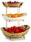 XUDREZ White Gold Fruit Bowl for Kitchen, 3 Tier Ceramic Bowl with Metal Stand Tiered Fruit Basket Stand for Salad Snacks Bread Candy Vegetable Storage (Gold)