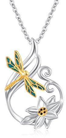 Waysles Libellen Lotus Halskette 925 Sterling Silber, tropfenförmige Libellen Lotus Anhänger Halskette Yoga Schmuck Geschenke für Damen Mädchen