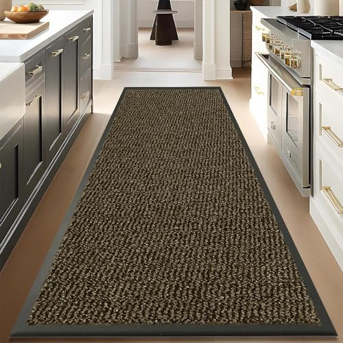 Large Door Mat for Outdoor Use - High Traffic Areas Dirt Grabber Kitchen Mat Soft Solid Pattern Waterproof Rubber Backing Anti Slip Floor Mat - 60 x 90 cm, Brown
