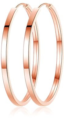 Kamise Hoop Earrings for Women, 925 Sterling Silver Round Pierced Earring, Hypoallergenic Big Circle 40mm Diameter Earrings, Rose Gold Large Cartilage Hoop Earrings, Lightweight Earrings with Gift Box