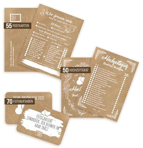 colortouch Hochzeitsspiel mit 70 Fotoaufgaben, 50 Hochzeitsquiz, 52 Postkarten mit Fragen, Fotoaufgaben für Hochzeitsfotos, Kraft-Optik Hochzeitsdeko, Hochzeitsgeschenk Alternative zum Gästebuch