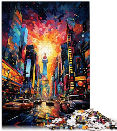 Puzzles Geschenk Malerei Neon New York Times Square Lustige Puzzles für Erwachsene 300-teiliges Holzpuzzle mit passendem Poster und Wissensblatt 300 Teile (26 x 38 cm)