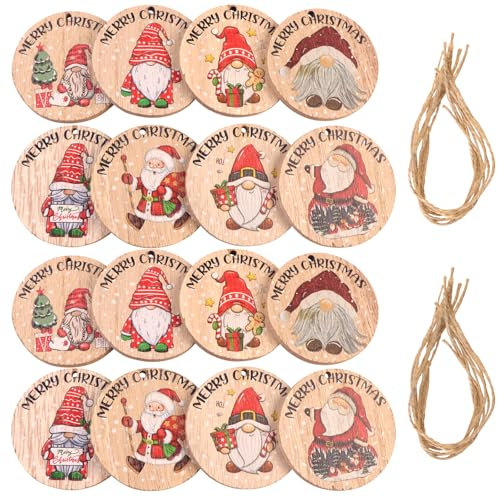 ZYDYRX 16 Pezzi Ornamento Natalizio Rotondo Legno Ciondolo Albero con Spago per Decorazioni Dell'albero di Natale o Ghirlande Etichette Regalo
