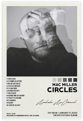 Mac Miller, Kreis-Poster, Trackliste, Album-Cover, Poster, Leinwand-Poster, Schlafzimmer-Dekor, Sportlandschaft, Büro, Raumdekoration, Geschenk, ungerahmt, 40 x 60 cm