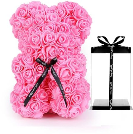 Rosen-bär Rose Flower Bär, Rosenblumenbär mit Geschenkbox, Romantisch Rosen Teddybär, Rose Bear, Geschenk für Muttertag, Valentinstag, Hochzeiten, Geburtstag, Freundin, Braut (Rosa)