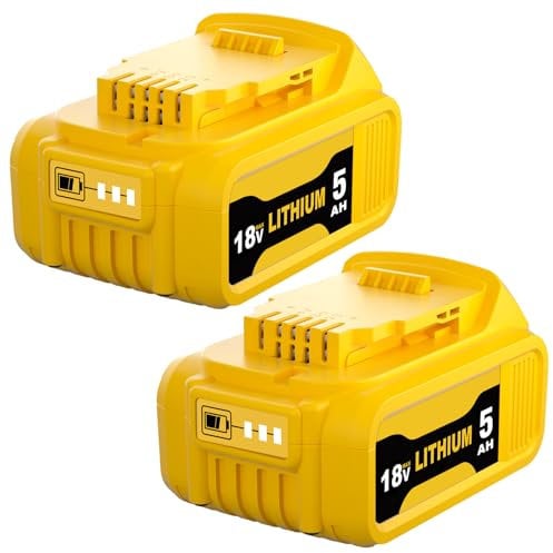 Goodexo 2X DCB184 18V 5000mAh Replacement for Dewalt Battery 18V for Dewalt Battery 5ah DCB184 DCB182 DCB181 DCB180 DCB201 DCB200 DCB204 with LED Indicator (yellow)