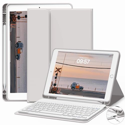 JKSML Keyboard Case for iPad 9th/8th/7th Generation (2021/2020/2019) 10.2 inch with Pencil Holder, Detachable Wireless Bluetooth Keyboard, Soft TPU Back Stand Case for iPad 9th/8th/7th, Gray