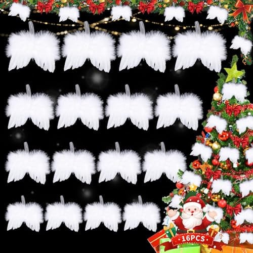 16 Stück Weihnachten Engelsflügel,Engelsflügel Zum Basteln,Engelsflügel Weiß,Engelsflügel Basteln,Engelsflügel Deko,Flügel Weiß,Federn Weiss,für Weihnachtsfeier Dekoration Aufhängen DIY Handwerk