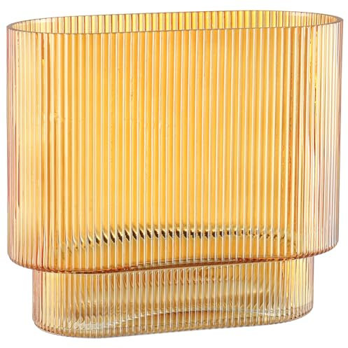 KAYLETIN Geriffelte Vase für Blumen, bernsteinfarbene Glasvasen für Tulpen, moderne Blumenvase, geriffelte Glasvasen für Geburtstag, Hochzeit, Einweihung, Jahrestag, Verlobung, 18 cm