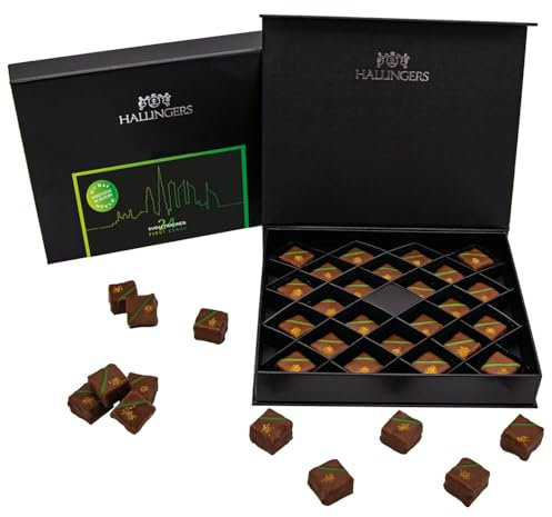 Hallingers Dubai Pralinen - 24 Dubai Style Schokolade Manufaktur Pralinen FirstClass handgemacht in Bayern ohne Alkohol (Box) - Geschenkideen Weihnachten & Geschenke Adventskalender | Geburtstag Glück