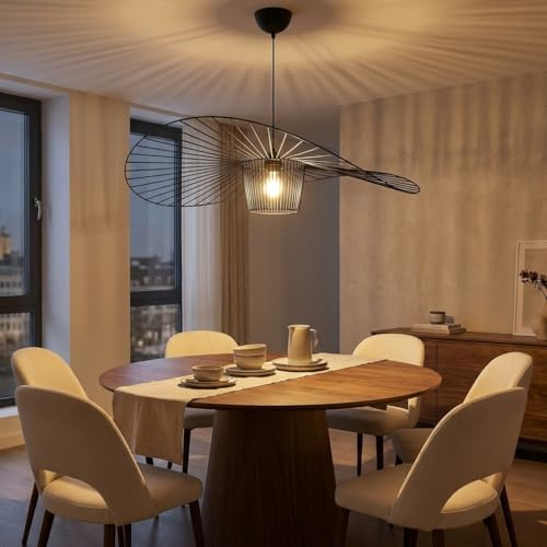 BARCELONA LED Pendelleuchte 70cm Schwarz Große Hutförmige Deckenlampe Französisches Elegantes Design Modern E27 Metall für Wohnzimmer Esszimmer Treppenhaus Schlafzimmer Büro Hotel Ambiente Licht