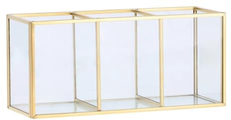 Gvvsjgdbis Transparent GlassMakeup Brush Storage Box Gold Cosmetics Container Ring Pencil Lipstick Holder Make Up Brushes Organizer