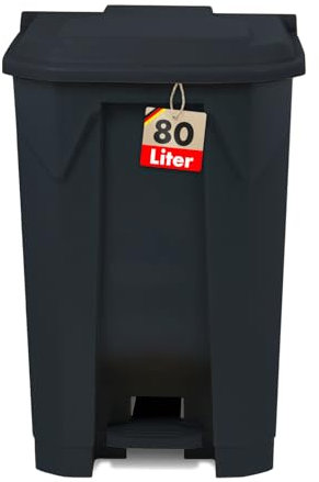 KARAT Poubelle avec couvercle hermétique et 2 poignets de transport en plastique pour usage intérieur extérieur, résistant aux intempéries, Idéal pour Jardin Restaurant (Gris (Olaf), 80l)