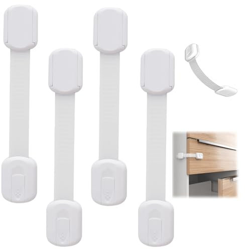 4 Pack Cupboard Locks for Children, Child Locks for Kitchen Cupboards, Adjustable Baby Proofing Cabinet Strap Locks, with No Drilling Child Locks, for Fridge, Cabinets, Drawers, Dishwasher