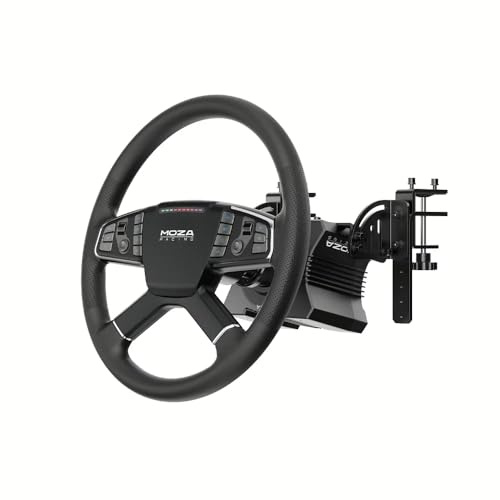 MOZA R5 Truck Driving Simulator Volant PC Direct Drive 5,5 Nm avec Pédales | Volant Camion 400 mm, Pédalier Réglable, Pince de Bureau Incluse, Retour de Force Précis et Compatible ETS2 et ATS
