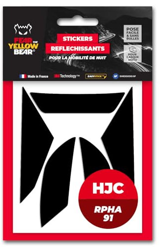 Fear The Yellow Bear© Easy Replica kompatibel mit HJC RPHA 91™, Set mit 5 reflektierenden Aufklebern, wiederverwendbar, für Motorradhelm, 3M™ Technology (schwarz)