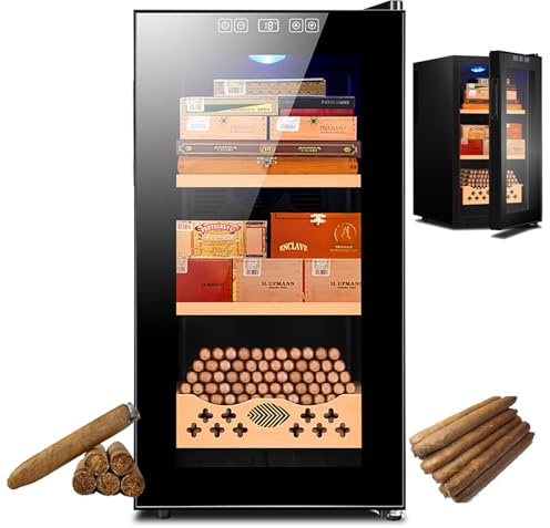 Elektrischer Zigarren-Humidorschrank mit intelligenter Temperaturregelung, Schublade und Ablage aus spanischem Zedernholz, integriertes LED-Licht für optimale Zigarrenaufbewahrung