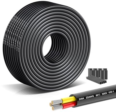 SCHDRA UL2464 22AWG 3x0,3mm² Câble Électrique Basse Tension, 15m | Câble électrique UL2464 basse tension, cuivre étamé multibrin et PVC souple pour LED, capteurs, solaire et auto