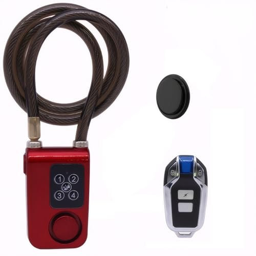 Mengshen Lucchetto antifurto per bicicletta, resistente, con tracker, telecomando e accesso con codice PIN, catena antifurto da 10 mm, impermeabile, colore rosso