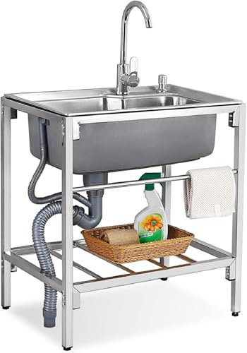 Spüle Edelstahl 1 Becken Mobile Küchenspüle Mit Wasserhahn Außengarage Garten Camping Kellerspüle Mit Ablaufsieb Für Küche Werkstatt Bauernhaus