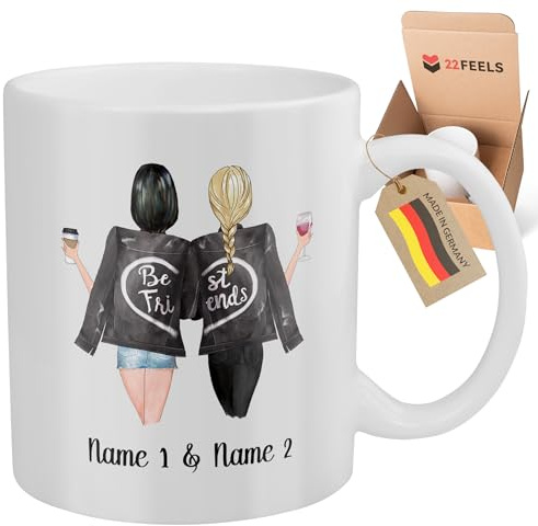 22Feels Beste Freundin Geschenk Personalisierte Tasse Freundinnen Freundschaft Kaffeebecher Persönlich Anpassbar Selbst Gestalten Geburtstag Weihnachten (Weiss, 325ml, Beidseitig, Spülmaschinenfest)