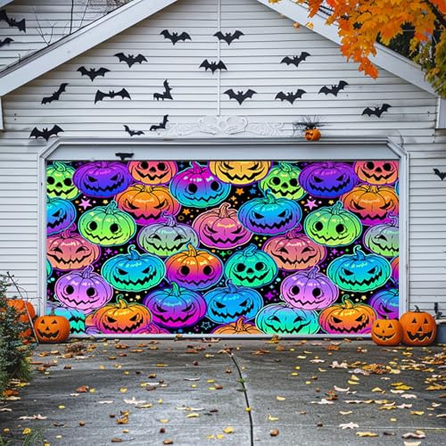 Halloween Photo Background Halloween Garage Door Decoration Banner Garage Wall Decoration Suitable For Outdoor Home Courtyard Parties (C, D)