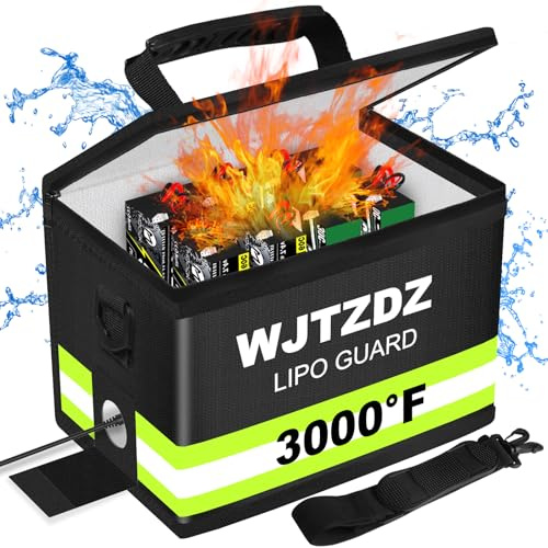 Verbesserte Feuerfeste,Explosionssichere Tasche für Lipo-Akkus(8,5 x 5,7x6,5Zoll),4 Schichten Wärmeisoliertes Material mit Wasserdichtem Reißverschluss,Griff/tragbarem Schultergurt