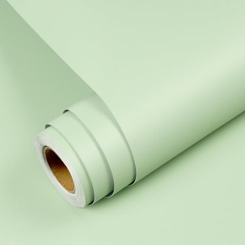 YENHOME Papier Peint Adhésif Mural Vert 60x500cm Revetement Mural Adhesif Chambre Salon Uni Vert Rouleau Papier Peint Autocollant pour Meuble Armoire Plan De Travail Cuisine Porte Tiroir Imperméable