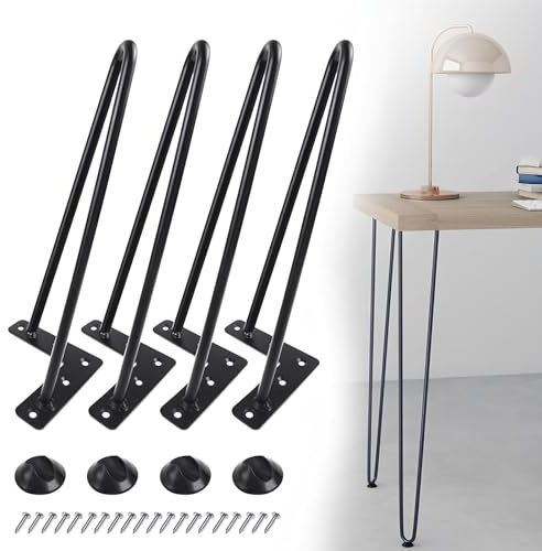 WATAOW Pieds de Meuble en Épingle en Métal Lot de 4, 10 à 86cm Pieds de Rechange pour Meubles DIY, Pied de Canapé Meuble TV Table avec 4 Protections de Sol(34/86cm)