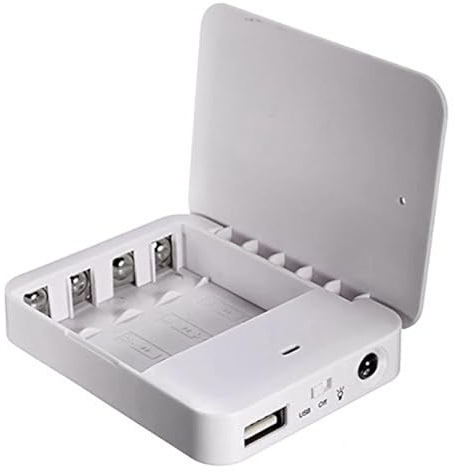 Lot de 5 chargeurs de téléphone alimentés par piles - Chargeur de batterie externe - Chargement d'urgence par 4 piles AA avec port USB et lampe de poche (blanc, 5 pièces)
