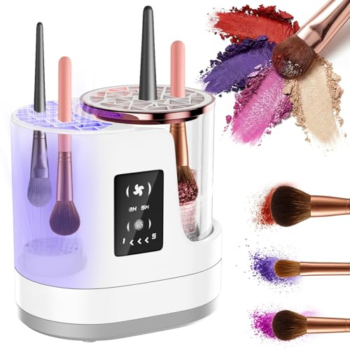 Nettoyeur et séchoir électrique 3 en 1 pour pinceaux de maquillage, machine de nettoyage automatique de pinceaux avec nettoyage en profondeur double direction et séchage réglable, outil cosmétique