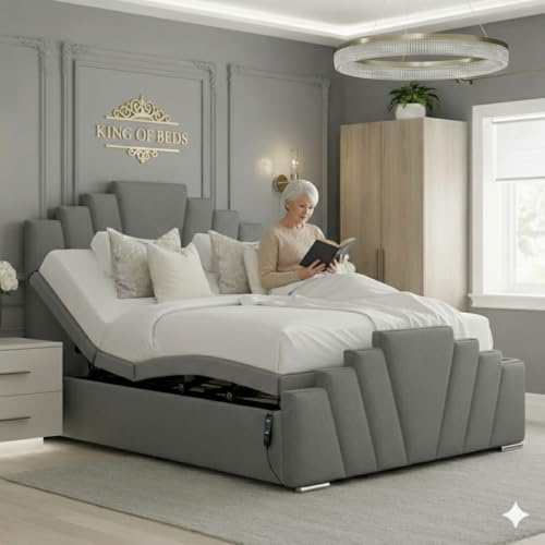 King of Beds Arte Deco Adjustable Electric Mobility Bed With Mattress (Cream Plush, 4ft 6in double)