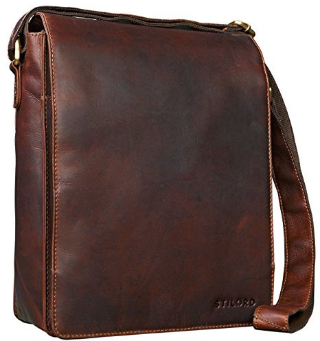 STILORD 'Lars' Vintage Umhängetasche Leder Herren Hochformat für 13,3 Zoll Tablet MacBooks und iPad Schultertasche Herrentasche Messenger Bag Echtleder, Farbe:cognac - dunkelbraun