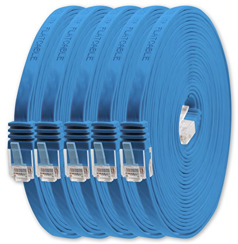 1aTTack.de 1m - blau - 5 Stück - Cat.6 Flaches Netzwerkkabel Cat6 Flachkabel Ultra Flach Cat.6 Patchkabel 1000 Mbit/s Gigabit LAN (RJ45) Flach Slim Micro