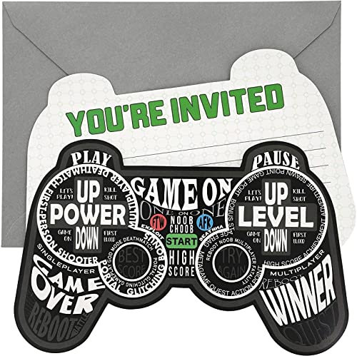 Juvale Blue Panda 24-Pack Video Game Birthday Party Invitation with Envelopes, 5 x 7 Inches