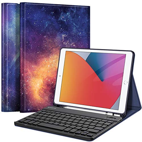 FINTIE Tastatur Hülle für iPad 10.2 Zoll (9/8/ 7 Generation - 2021/2020/2019), Schutzhülle mit TPU Rückschale, Pencil Halter und magnetisch Abnehmbarer Tastatur mit QWERTZ Layout, Die Galaxie