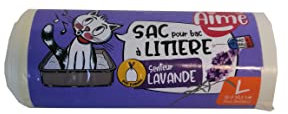 Aimé | Sacs Litière Chat x8 Format Universel 55x38.5 cm| Senteur lavande | Sacs pour Bac à Litière avec Poignées Refermables pour le Bien-Être de votre Chat | Sacs Hygièniques pour Litières