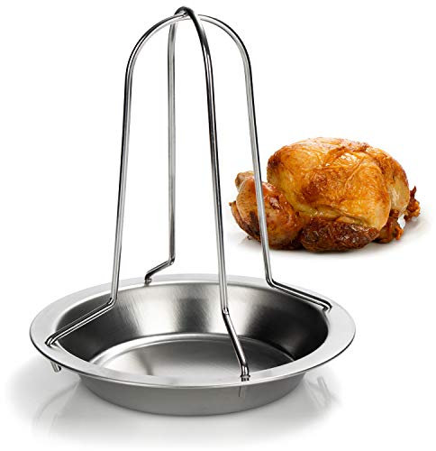 COM-FOUR® BBQ Hähnchenbräter für perfekte Grillhähnchen, Geflügelhalter zum Garen von Brathähnchen und Broiler, Auffangschale für tropfendes Fett (1 Stück - Hähnchengrill)