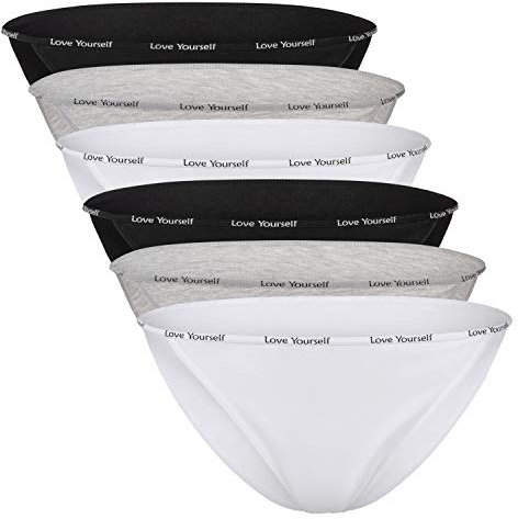 Celodoro Damen Slip (6er Pack) Unterhose mit schmalem Ziergummi und Schriftzug - Classic Mix XL