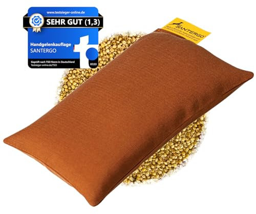 SANTERGO Mauspad Handgelenkauflage - ergonomische Handballenauflage aus Bio-Hirsespreu, Anti-Sehnenscheidenprobleme für die Computer Maus, Mousepad, Wrist Rest in Cognac Farben