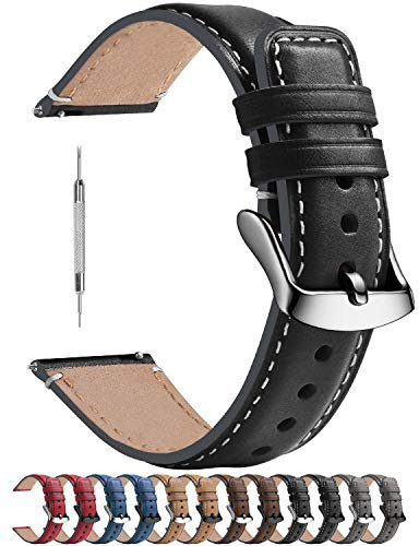 Fullmosa Uhrenarmband 20mm für Samsung Watch 7/6/5/4 40mm 44mm/Watch 5 Pro 45mm, Garmin vivoactive 3,Leder Armband, Schwarz + Silber Hardware
