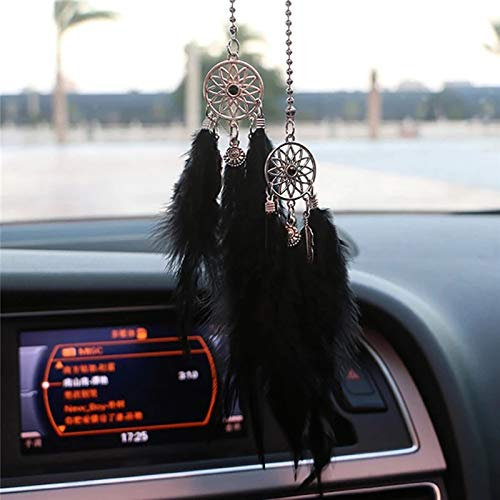 Mini Dream Catcher, kleine handgemachte Dreamcatcher Wandbehang Feder Dekoration Home Decor Auto Charms Zubehör für Geburtstag Festival Craft Geschenk (Schwarz)