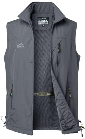 KTWOLEN Gilet Uomo Tipo Caccia Estivo Leggero Gilet da Pesca da Uomo Gilet ad Asciugatura Rapida Giubbotto da Fotografico Giacca Lavoro Senza Maniche, Grigio, XXL