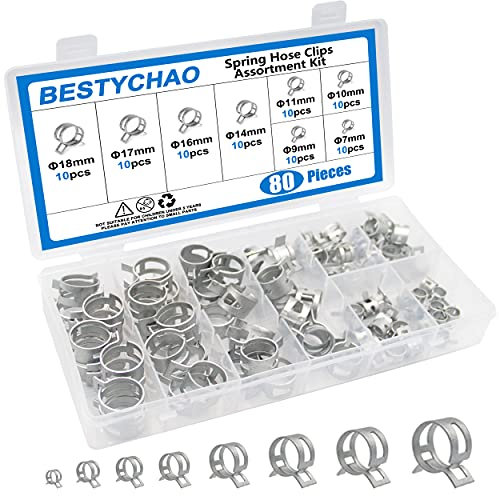 BESTYCHAO 80 Stück Schlauch Federklemmen 7-18mm, Kraftstoffleitung Schlauchschellen Air Tube Silikon-Vakuum-Schlauchklemme (Silber)